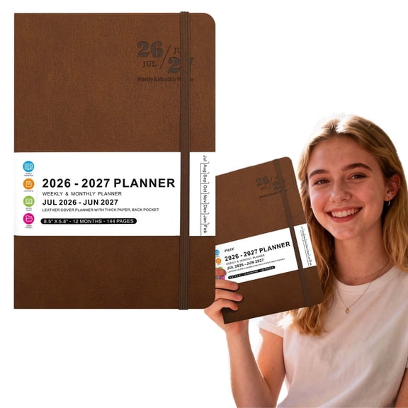 Academic Planner 2026-2027 Weekly Monthly Calendar 100GSM Paper for School Student Teacher Organization,1PC,Brown