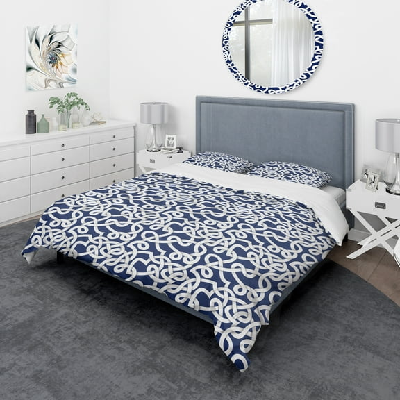 Designart 'White & Blue Abstract Pattern' Mid-Century Modern Duvet Cover Set