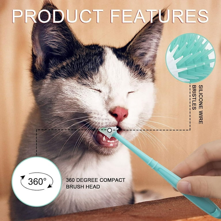 2 Pieces Cat Toothbrush Small Dog Toothbrush 360 Degree Dog Toothbrush Small with Independent Transparent Packaging Box and PP Handle Silicone Dog
