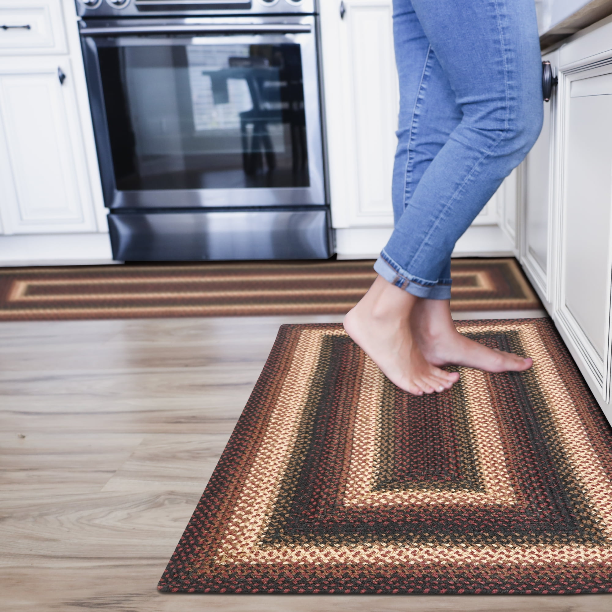 Homespice Prescott Jute 27x45" Black Braided Rug, Entryway Rug, Kitchen