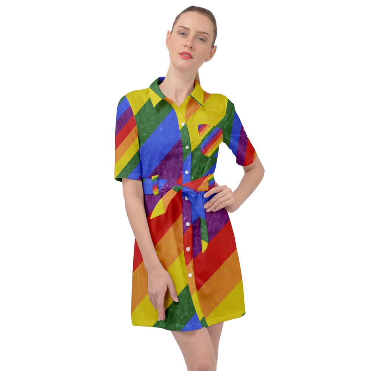 Rainbow Pride Gay Pride LGBTQ Pride Belted Shirt Dress