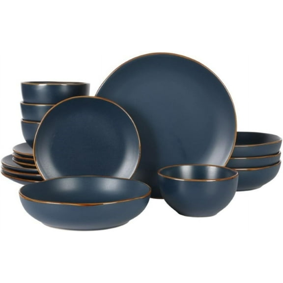 16-Piece Navy Blue Stoneware Dinnerware Set for 4 Dinner Plates Bowls Dessert Cereal
