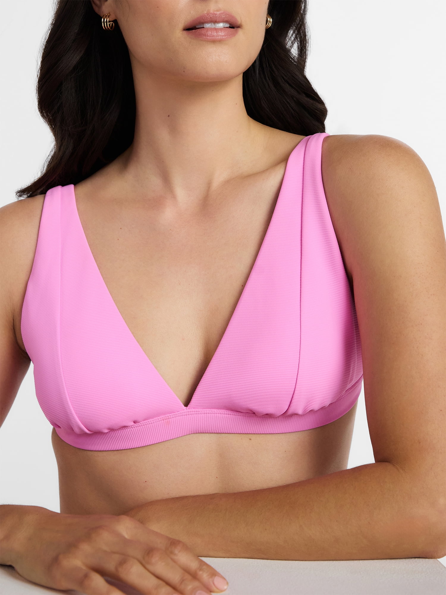 Time and Tru Women's and Women's Plus Ribbed Tall Triangle Bikini Top, Sizes XS-3X