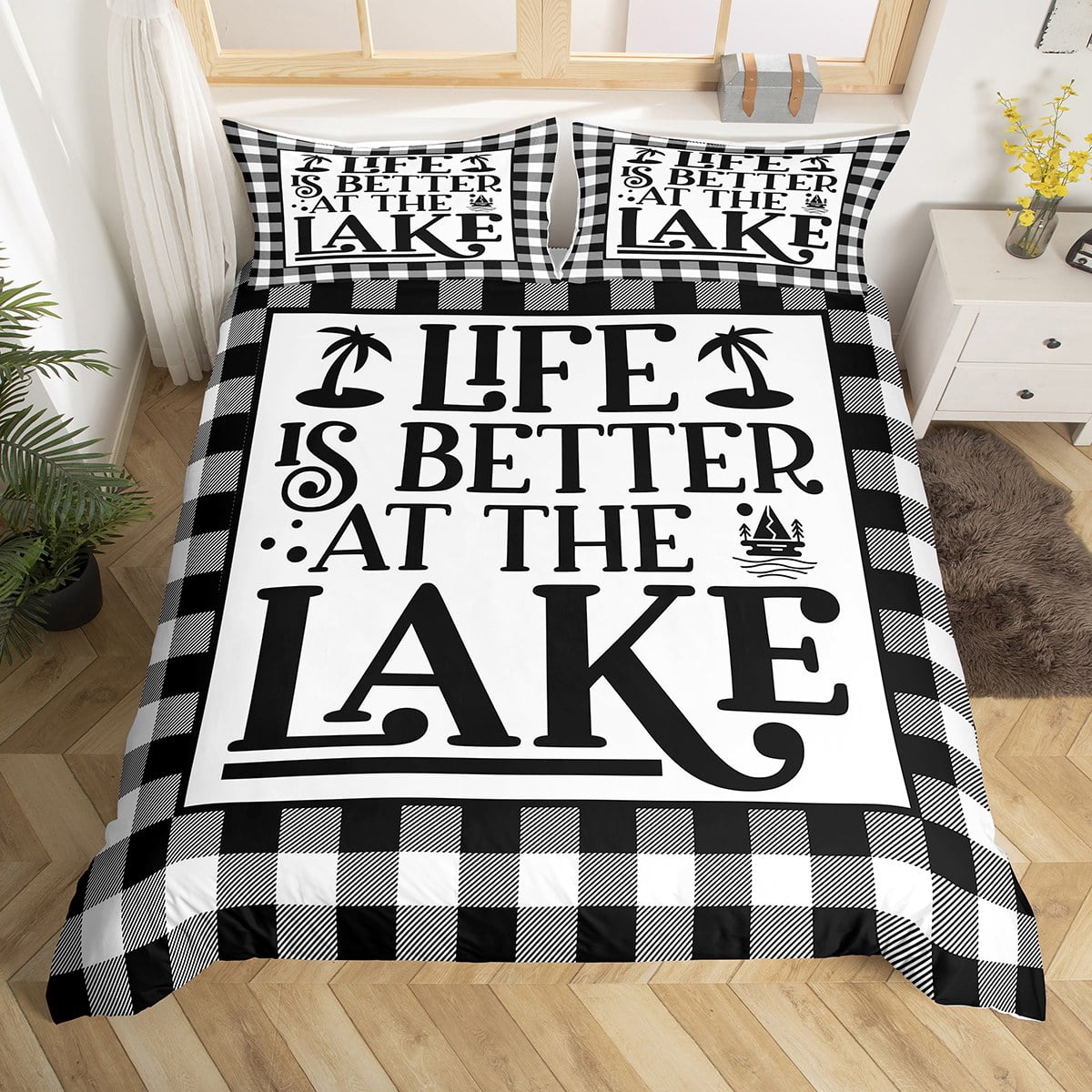 YST Lake House Bedding Sets, Kids Teens Ocean Sailboat Duvet Cover King, Lake Traveling