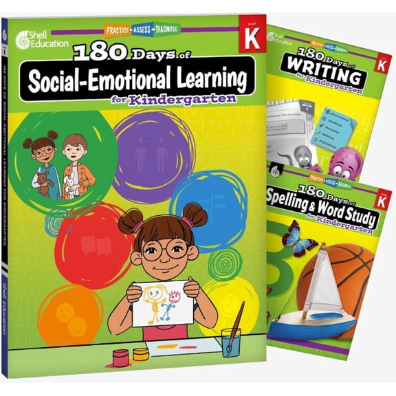 180 Days™: Social-Emotional Learning, Writing, & Spelling Grade K: 3-Book Set