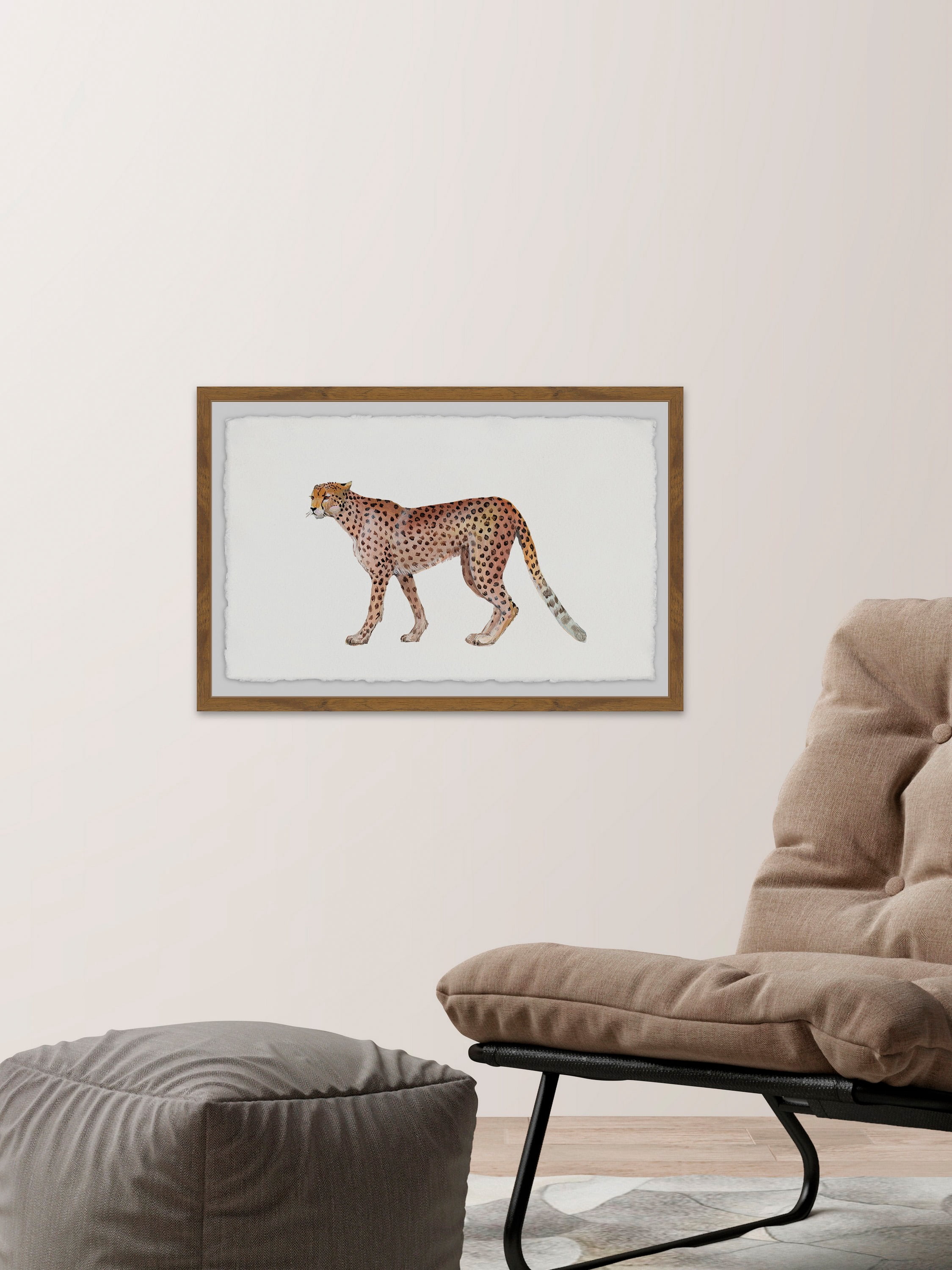 Walking Cheetah Framed Painting Art Print, 24.00" x 1.50"