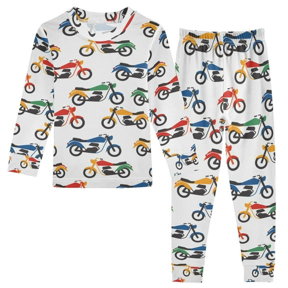 joogoo Cartoon Motorbikes 2 Piece Long Sleeve Tee and Pants Cotton Pajama Set 5Y