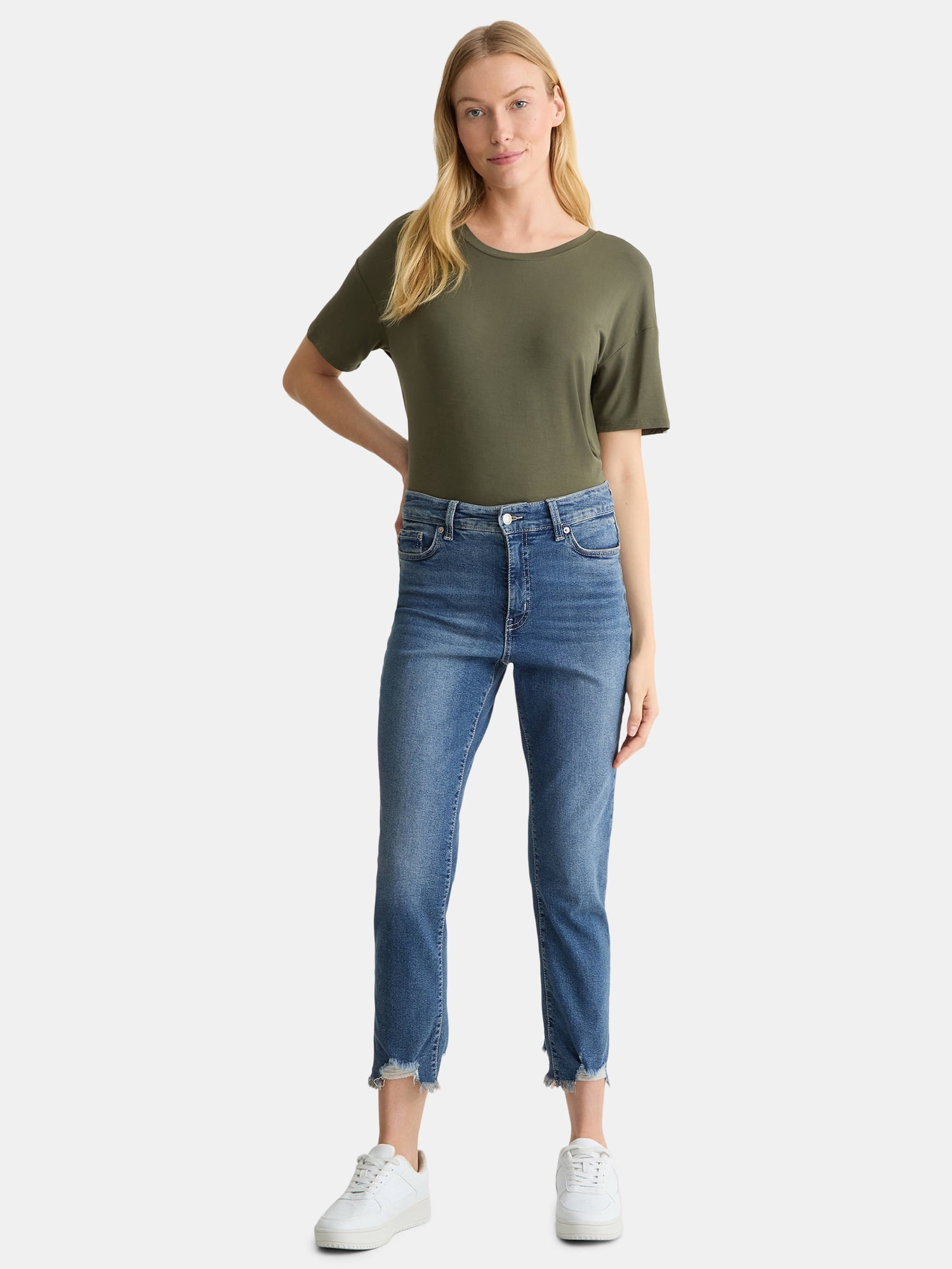 Time and Tru Women’s Crewneck Tunic Tee with Short Sleeves, Sizes XS-XXXL