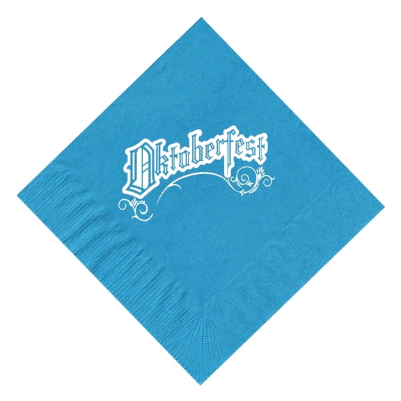 25 Turquoise Oktoberfest Beverage Paper Cocktail Napkins with a White Color Oktoberfest Logo