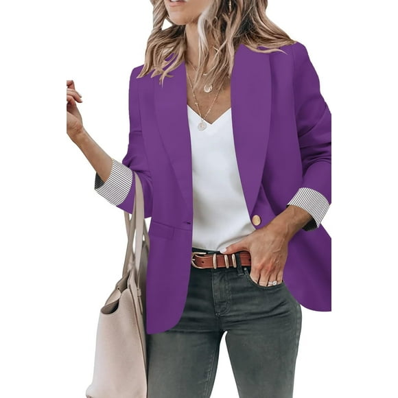 Blazer Genhoo para mujer, casual, con bolsillos, para oficina, color morado, XXL