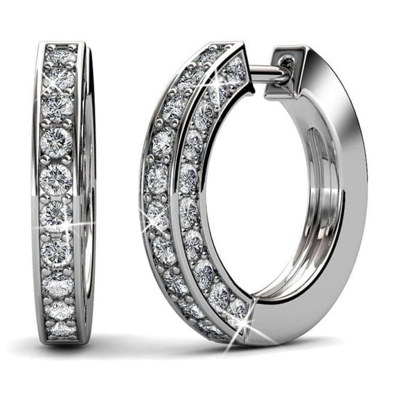 Cate & Chloe Viviana 18k White Gold Plated 17mm Hoop Earrings with Swarovski Crystals for Women