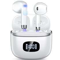 Wireless Earbuds Bluetooth Noise Cancelling for iPhone Android with 4 ENC Mic, Dual LED Display, 50H Playtime IPX7 Waterproof In Ear Headphones, White