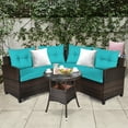 thumbnail image 1 of Gymax 4PCS Patio Furniture Set Outdoor Rattan Sectional Sofa Set w/ Turquoise Cushions, 1 of 10