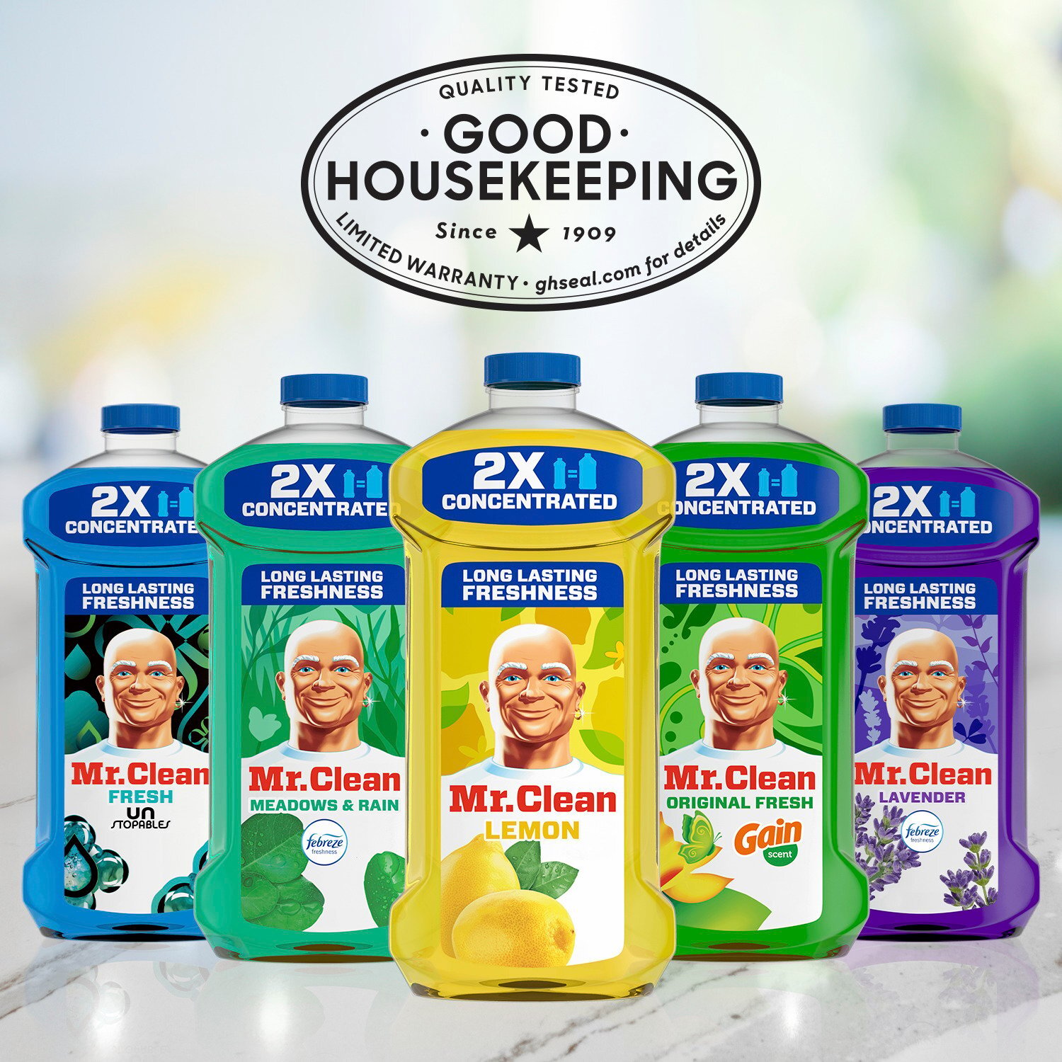 Mr. Clean 2X Concentrated Floor Cleaner, All Purpose Cleaner, Mop Soap, Lemon, 41 fl oz