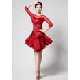 thumbnail image 3 of Latin Quickstep Rumba Samba Tango Dance Performance Practice Dresses Mesh Yoke Sheer Sleeve Rhinestone Ruffle, 3 of 6