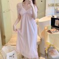 thumbnail image 3 of Camisones de seda satinada con tirantes finos para mujer, ropa de dormir de encaje, vestido dulce con lazo, lencería Sexy, camisón para el hogar, 3 of 5