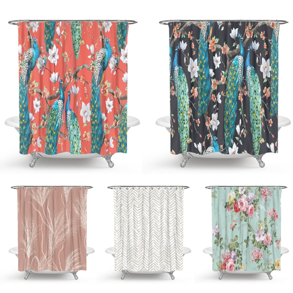 Cute Floral Shower Curtain with Hooks 72x72 Inch Water Resistant Standard Curtain Sets with