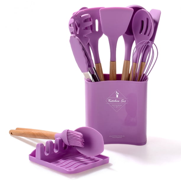 Juego de utensilios de cocina de silicona de 11 Uds., Juego de utensilios de cocina antiadherente re Abanopi Morado