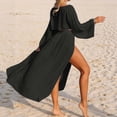 thumbnail image 4 of Staron Women's Swimsuit Cover Up Beach Dress Two Piece Set V Neck Short Sleeve Slit Casual Vacation Loose Fit Sunscreen Cover-up Dress, Black XL, 4 of 4