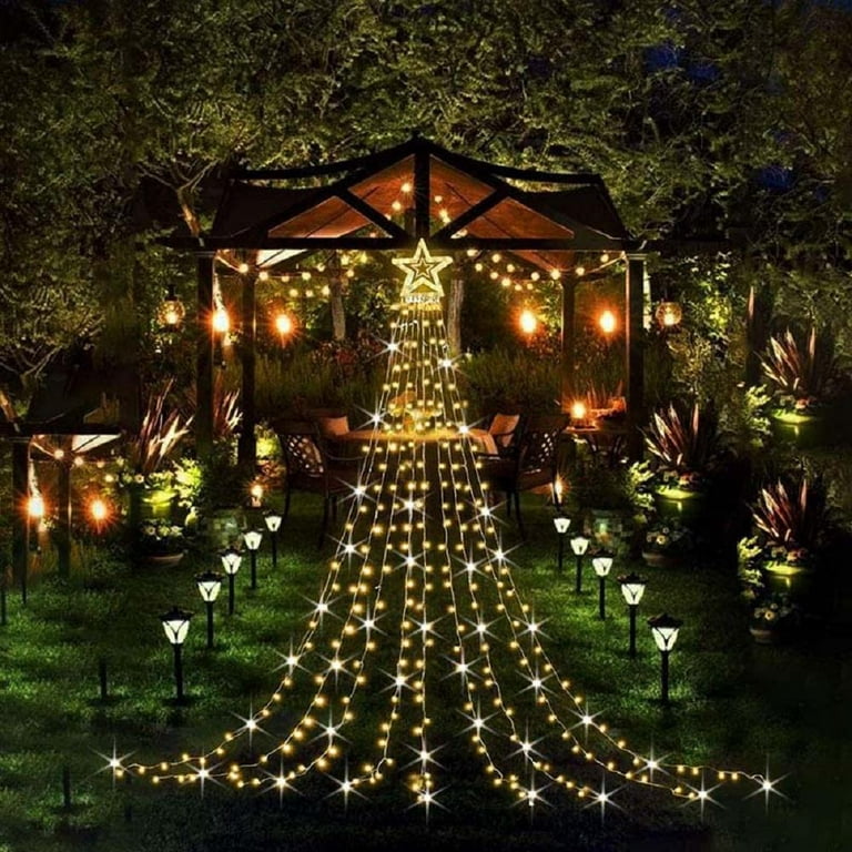 180 Led Christmas Star String Fairy Lights With Star Topper, 9 Strings 8  Lighting Modes, Waterfall Fairy Lights With Remote Control, Indoor Outdoor  Waterproof Light For Christmas Tree New Year Birthday Party Decorations -  Temu