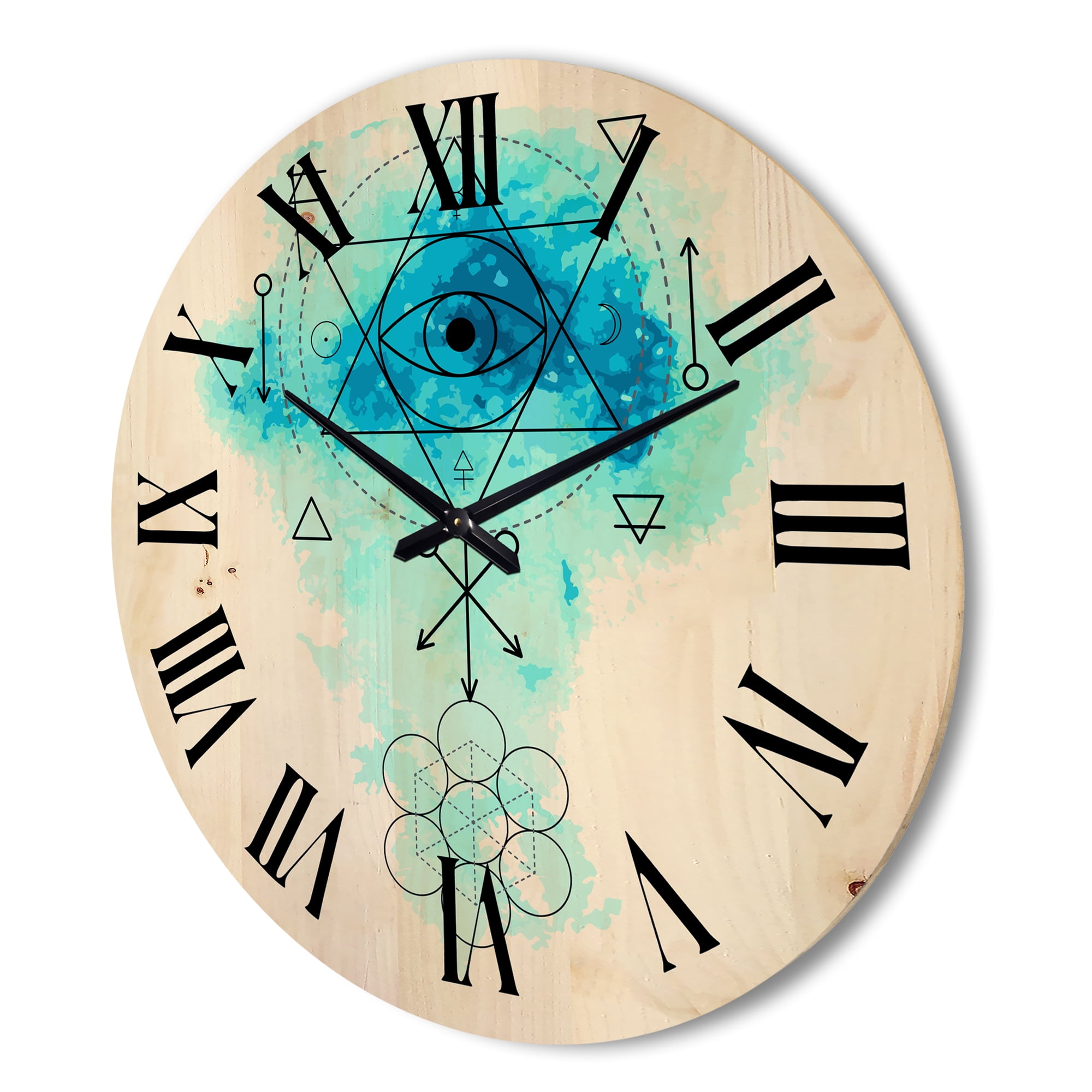 Designart 'Sacred Geometry and Symbol of Alchemy II' Bohemian & Eclectic Wood Wall Clock