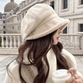thumbnail image 3 of Spring Autumn Winter New Outdoor Warm Plus Lamb Hair Wide Brim Windproof Thick Berets Hats Suede Bucket Hat Leisure Visor Cap Painter Hat BROWN, 3 of 8
