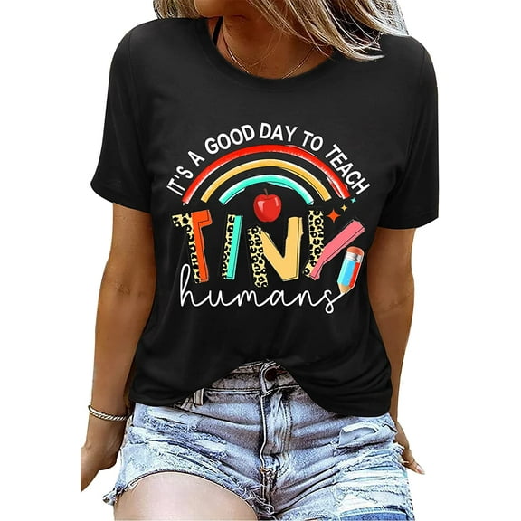 Teacher Gifts Shirt for Women's Teacher Tshirts It's a Good Day to Teach Letter Print Rainbow Graphic Tee Casual Tops