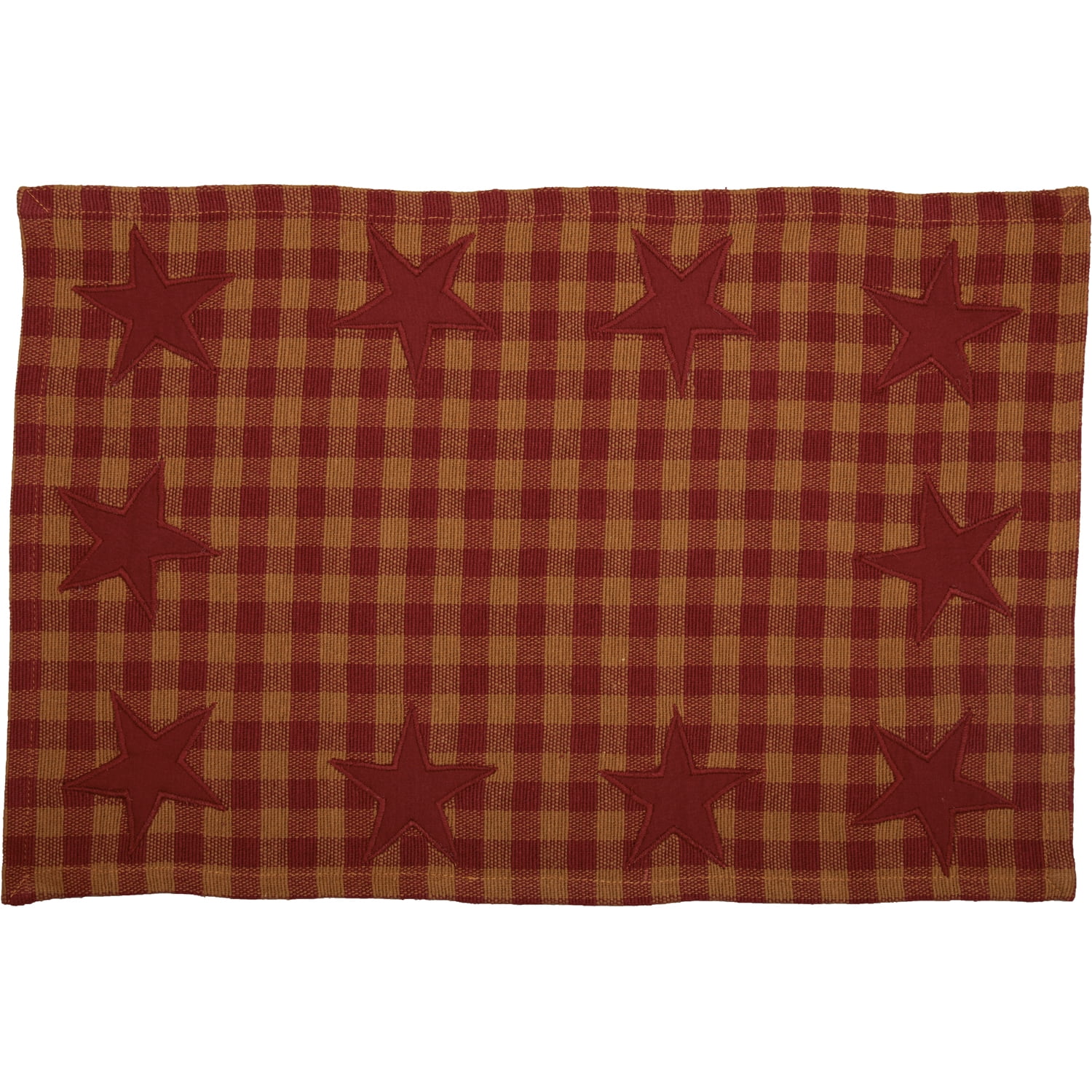 VHC Brands Appliqued Star Rectangle Placemats, Burgundy, 12x18, Set of 6