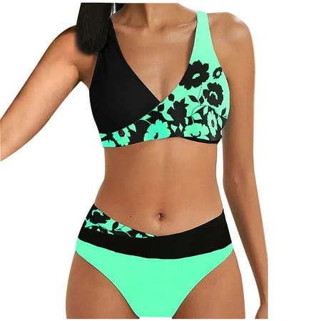 Socisucc Minimizer Bras for Women Women s Print Set Swimsuit Two Piece Filled Bra Swimwear Beachwear