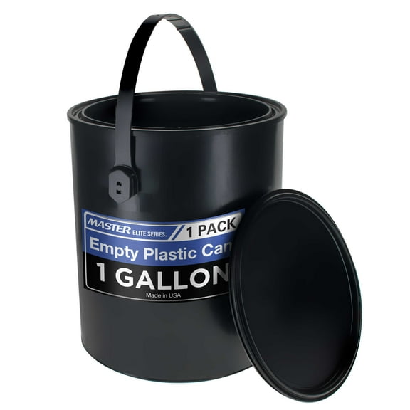 Master Elite 1 Gallon Empty Plastic Paint Can Bucket - Triple Lock Airtight Lid Seal, 128 fl. oz. All-Plastic Coating Storage Container Can - Pail Handle, Dent & Rust Proof, Odor & Chemical Resistant