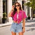 thumbnail image 5 of Enmain Womens Button Down Shirt Short Sleeve Collared Textured Summer Tops Casual Beach Shirt Red XL, 5 of 8