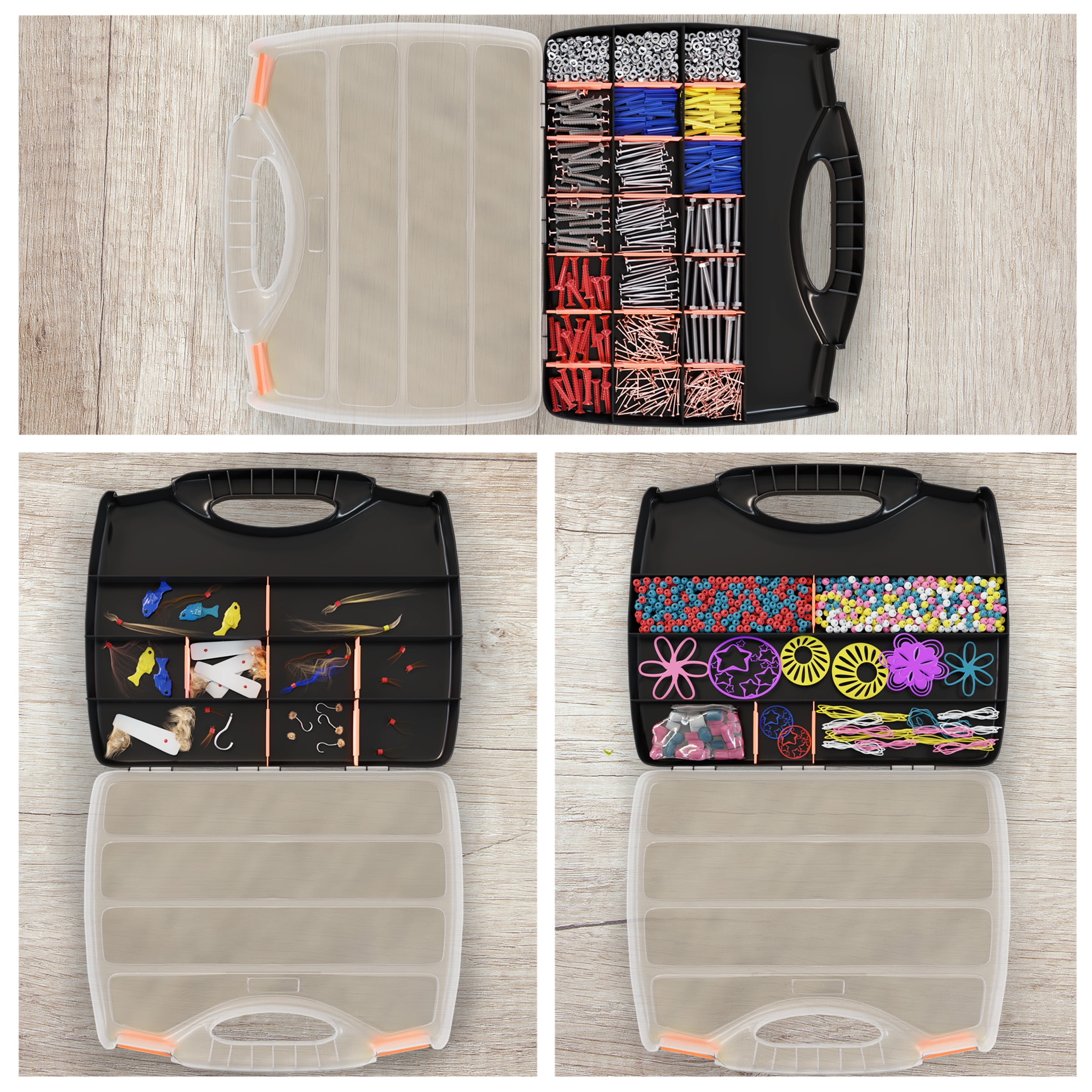 Portable Storage Case with Small Bin Compartments for Hardware and More by Stalwart Screws Bolts Small Parts Organizer with Handle Nuts Nails