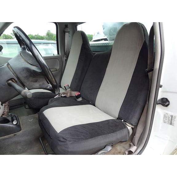 F284 1998-2003 Ford Ranger XL Regular Cab Front 60/40 Split Bench Seat with Molded Headrests and without Armrest in Gray and Black Velour