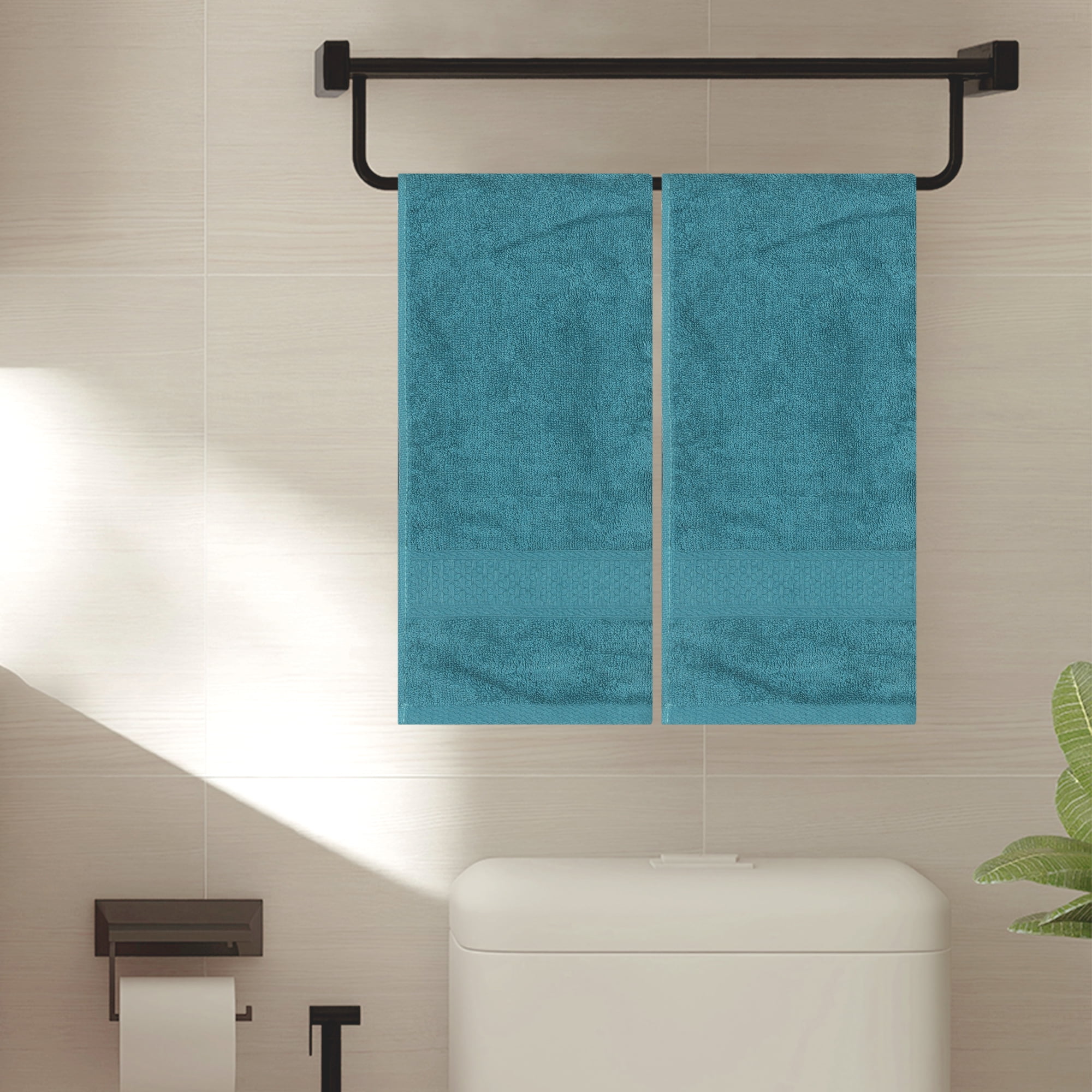 Unique Bargains 4 Pcs Solid Soft Hand Towel Dark Green/Light Grey 13" x 30"/14" x 30"