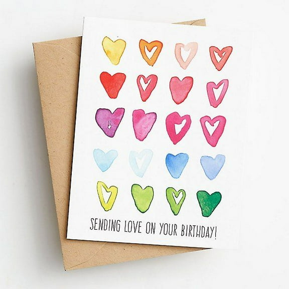 Birthday Card with Colorful Heart Designs – "Sending Love on Your Birthday!" – Blank Inside – Crafted Envelope Included – Perfect for Friends, Family, and Loved Ones