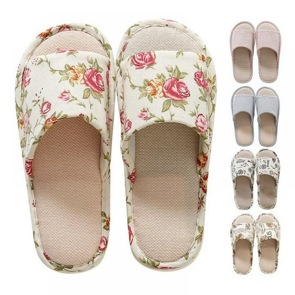 Women Men Anti-slip Cotton Linen Home Slippers Shoes Indoor Open Toe Flat Flip Flops
