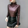 thumbnail image 2 of MIASHUI Autumn Winter Lined Thick Leather High Neck&nbsp;Thermal Underwear&nbsp;Top Base Layer Long Sleeve Shirt Small Blouse Red,S, 2 of 4