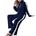 thumbnail image 6 of Wutalume Women's 2-Piece Ribbed Knit Casual Set, Comfortable Half Zip Tracksuit Top and Wide Leg Joggers, Sporty Loungewear,Navy M, 6 of 6