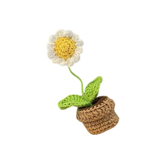 kurtrusly Hand Knitted Crochet Flowers Mini Potted Flowers Car Accessories Small Cute