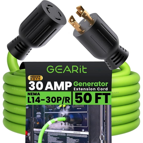 GEARit 50 Ft 4-Prong 7500W 30A Portable Generator Cord, Outdoor Power Extension Cable