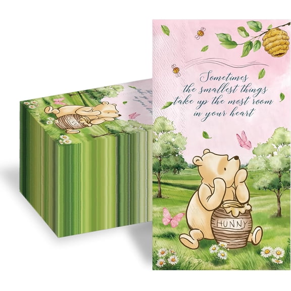 100pcs Bear Paper Napkins Decorative Bathroom Napkins Guest Disposable Pink Bear Hand Towels Dinner Party Napkins for Birthday Party Baby Shower Decorations
