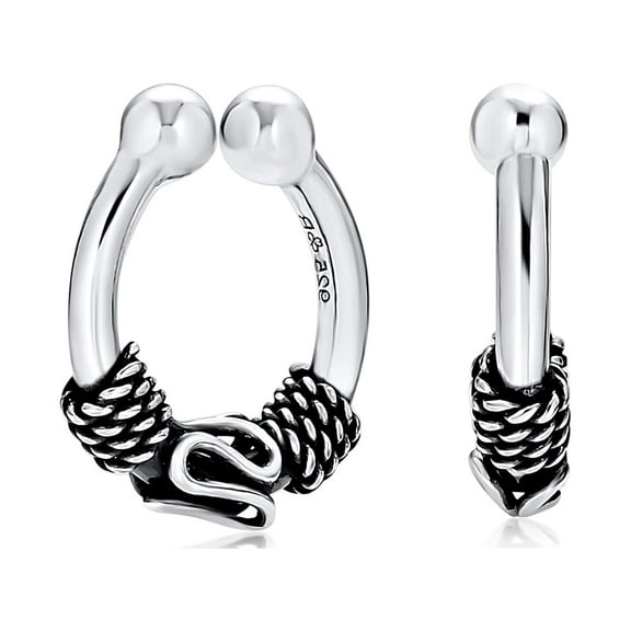 Bling Jewelry Womens Unisex Bali Style Tribal Swirl Cartilage Ear Stud Oxidized Sterling Silver Hoop