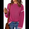thumbnail image 1 of Suéteres para Mujer, Cuello Redondo Liso, Corte Holgado, Larga, Punto en Contraste, Jersey, Tops Rosa Roja L, 1 of 8