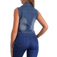 thumbnail image 3 of Chaleco sin mangas de mezclilla lavado para mujer INSPIRE CHIC, con cuello en V y botones, color azul, 3 of 6