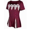 thumbnail image 6 of YUGYXL Lace Tops for Womens 2025 Summer Square Neck Tunics Shirts Short Sleeve Dressy Casual Work T Shirts Flowy Blouses Wine XXXL, 6 of 7