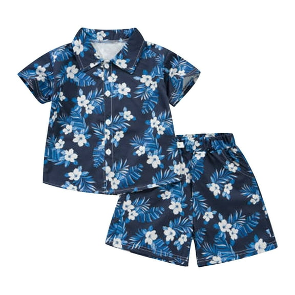 Hiijoy Toddler Boys Hawaii Summer Beach Outfits Lightweight Button-Down Shirt Shorts Set, Sizes 12M-5T