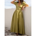 thumbnail image 5 of Biezeib Women's Flowy Long Dress Solid Color V-Neck Short Puff Sleeve Backless Dress for Summer, 5 of 6