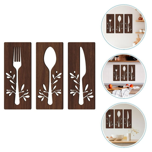 SWETRACE 1 Set Fork and Spoon Wall Art Rustic Wood Sign for Kitchen Decor