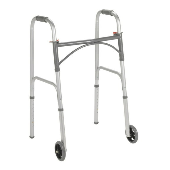 McKesson Folding Walker with Wheels - Adjustable Height, 32 in to 39 in, 1 Ct