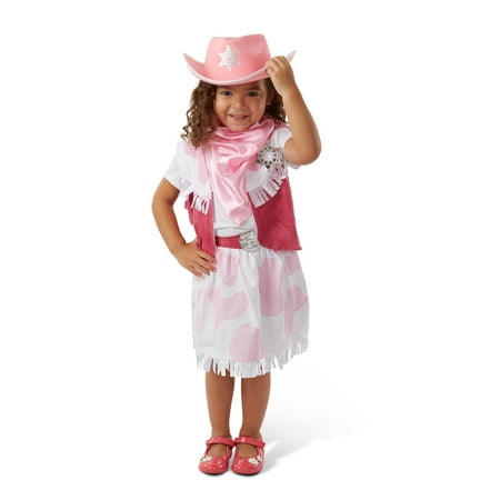 Melissa & Doug Cowgirl Role Play Costume Set (5pcs) - Skirt, Hat, Vest, Badge,